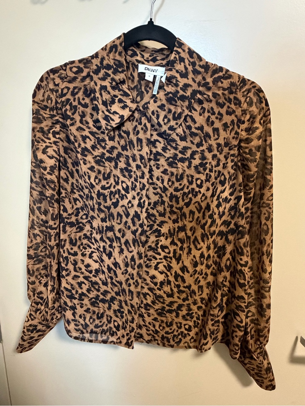 DKNY Leopard Print Button-Up Blouse - Brown & Black